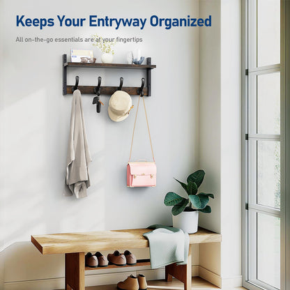 Tatub 20" Rustic Coat Rack Wall Mount with Shelf, Wall Hooks with Shelf, Heavy Duty Entryway