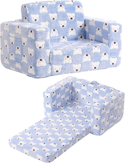 Toddler Chair Kids Couch, 2-in-1 Comfy Armchair with Removable and Washable Cover Carrying Handle, Convertible Reading Chair Toddler Couch for Girls and Boys