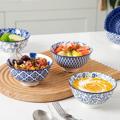 Ceramic Dessert Bowls Set - 12 Oz Small Cereal Bowls 4.75 Inch Ice Cream Bowl for Fruit, Snack, Dipping Sauce, Side Dishes - Microwave Dishwasher Safe - Set of 6 - Vintage Blue