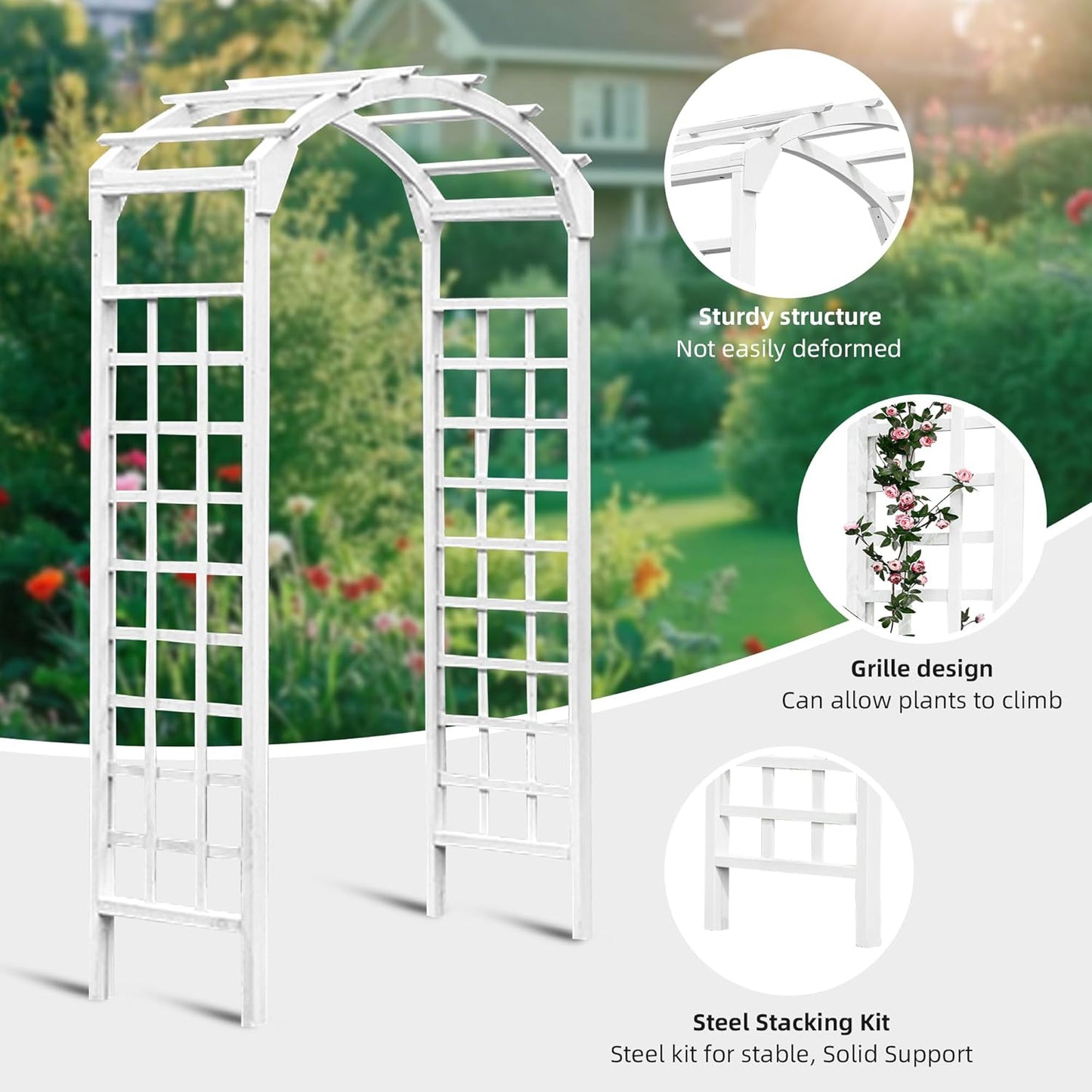 Solid Fir Wooden Garden Arch Premium Outdoor Trellis for Climbing Plants, 84.5”H×49.37”W×23.5’’D, Also can be Used for Wedding and Party Decoration