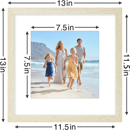 Vittanly 12x12 Picture Frames Set of 9, Shatter Resistant Plexiglass, Display 8x8 Pictures with Mat or 12x12 without Mat, Photo Frames for Wall Mount, Engineered Wood, Cornsilk