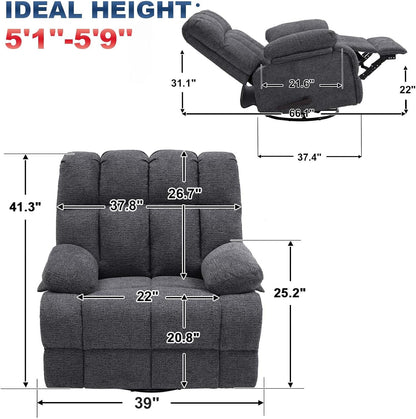 Oversized Swivel Rocker Recliner Chair Set of 2 for Adult, Rock Recliner for Big Man, Extra Wide Manual Recliners, Overstuffed Soft Rocking Sofa Chair,Light Grey