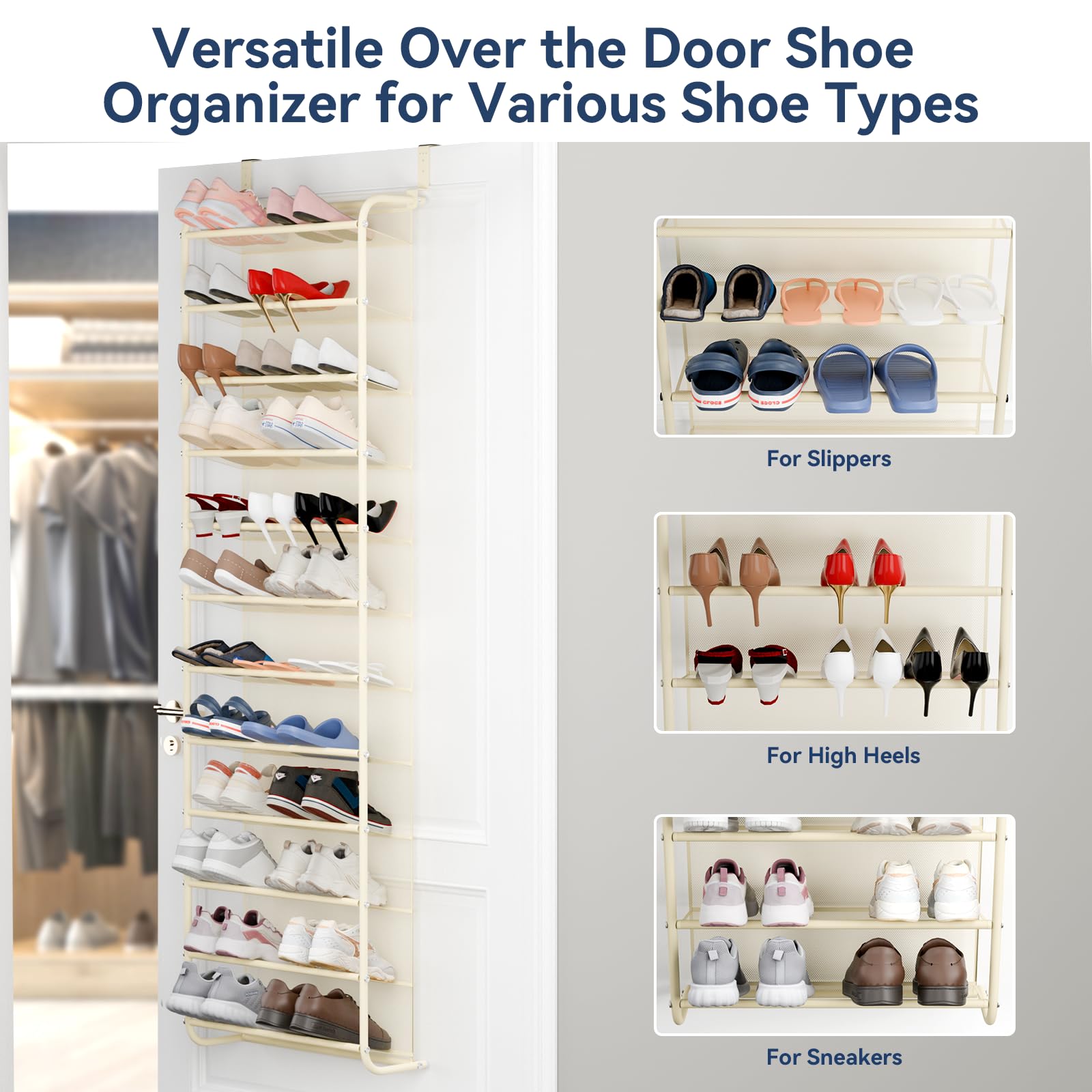Whitmor 36 Pair Over The Door Shoe Organizer, 12 Tier Hanging Shoe Organizer, Heavy Duty Metal &