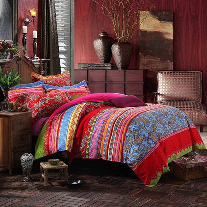 ABREEZE Bohemian Duvet Cover Set Boho Bedding Colorful Red Boho Retro Bedding Set Damask Paisley Cotton Duvet Cover Tribal Reversible Bedding Exotic Style Comforter Cover 3-Piece Cal.King