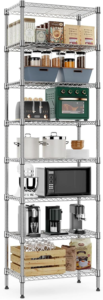 8 Tier 2000 lbs Storage Rack Metal Wire Shelving Unit, Storage Standing Shelf Organizer for Laundry Bathroom Kitchen Pantry Closet Garage Utility Room, Chrome 13.8" D x 23.6" W x 79.5" H
