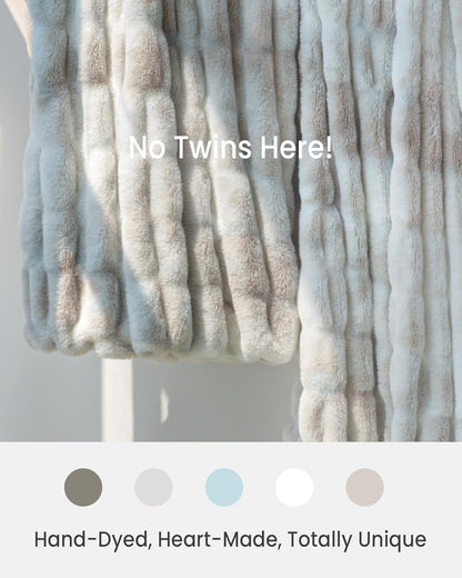 Faux Fur Blanket, Twin Size Oversized Throw Blanket for Couch, Fluffy Blanket with Stretch Ruched Design, Ultra Soft Giftable Home Decor, 60x80 inches, Tie-Dyed in White and Gray