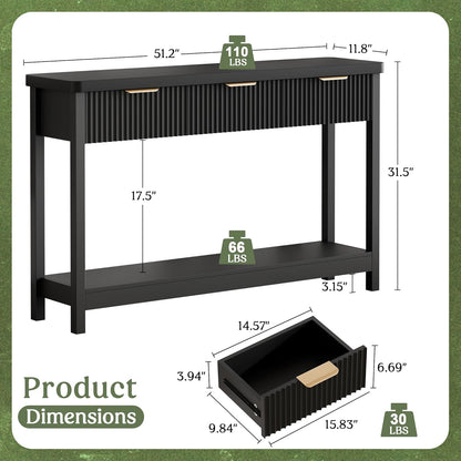 Lulive 51" Fluted Console Table for Entryway, Entryway Table with 3 Wooden Drawers, Farmhouse Behind Sofa Table for Living Room, Hallway, Couch, Foyer