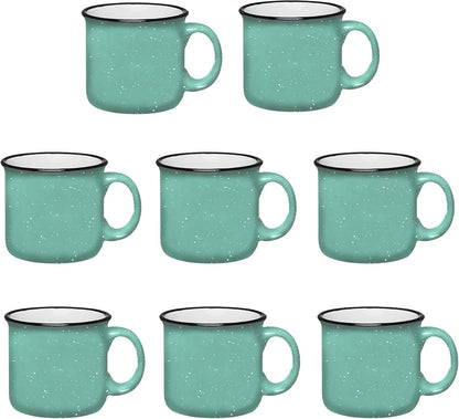 Set of 8 Ceramic Campfire Mugs – 15 Oz, Teal – Coffee & Tea Cups for Home, Work, Travel, Camping – Customizable, Great for DIY, Events, Companies