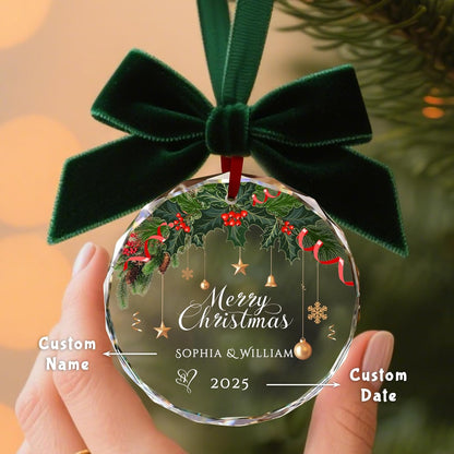 Custom Christmas Ornament Glass-Personalized Christmas Ornaments with Photo/Name/Date/Text,Wedding Christmas Birthday Baby Gifts (Color 6)