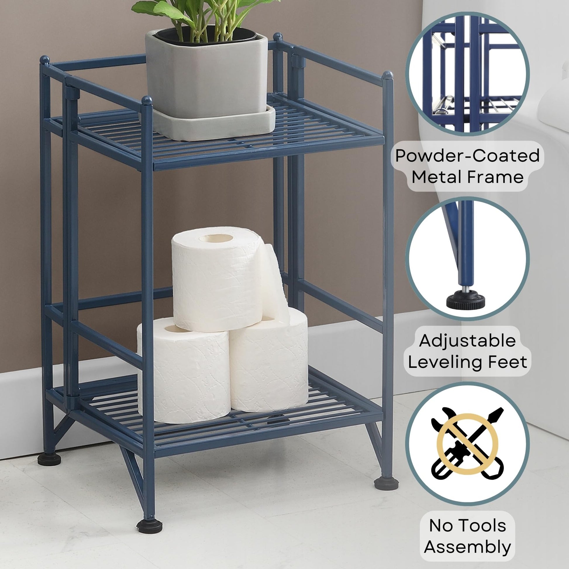 Convenience Concepts Xtra Storage Shelves - 2 Tier Folding Metal Organizer Shelf for Office