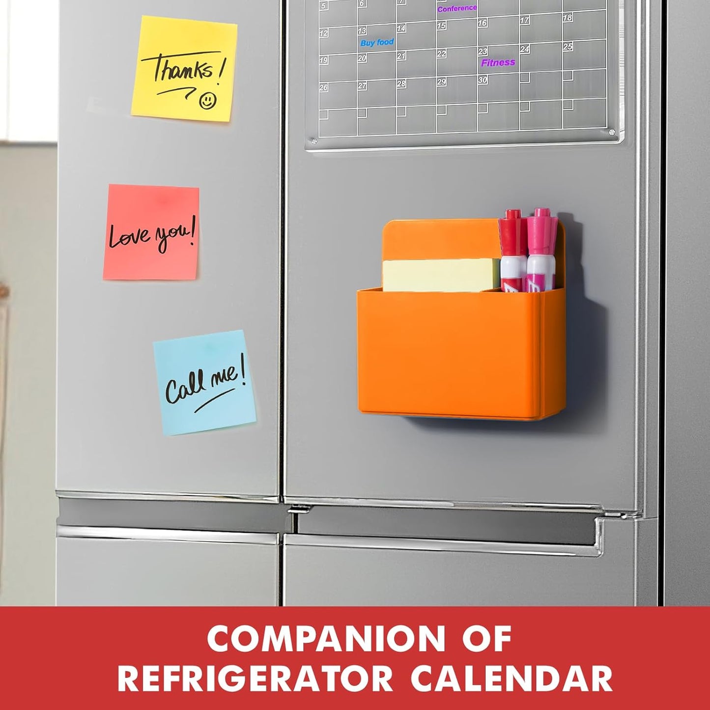 BEYGORM 2 Pack Plastics Magnetic Pen Holder for Refrigerator, Dry Erase Marker Holder for Whiteboard，Magnet School Locker Organizer Accessories, Pencil Cup, Pen Caddy, Classroom Organization(Orange)