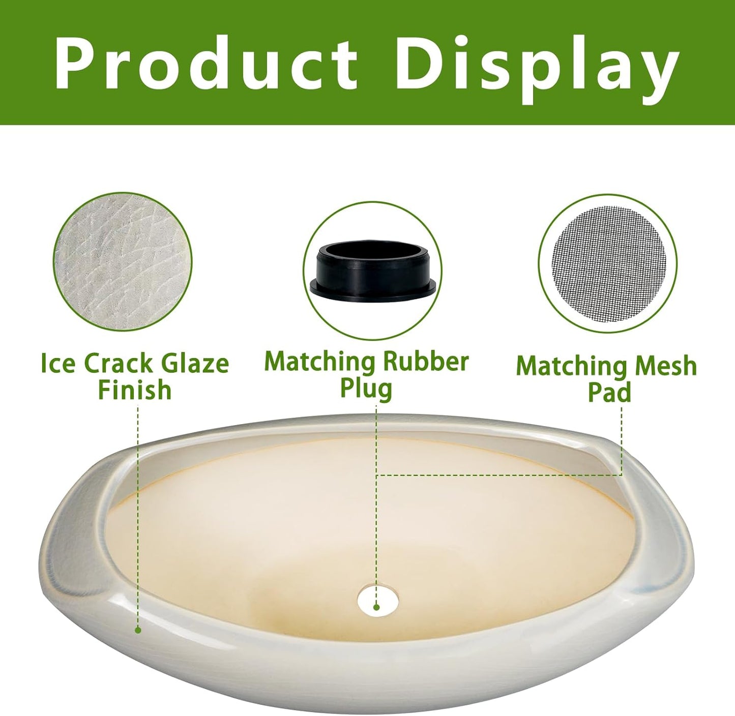 Bonsai Pots 18 Inch - Ceramic Succulent Pots with Drainage Hole Decorative Plant Pot Indoor Large Outdoor Planter Modern Flower Pot for Home Garden Room Decor Gray