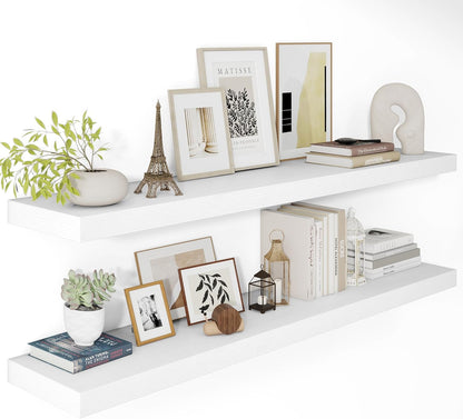 White Floating Shelves for Wall, 48 Inch X 12 Deep Shelves for Room Wall Mounted，2" Thick Heavy Duty Holds 75lbs Floating Shelf for Bedroom Bathroom Kitchen Laundry Room, Set of 2