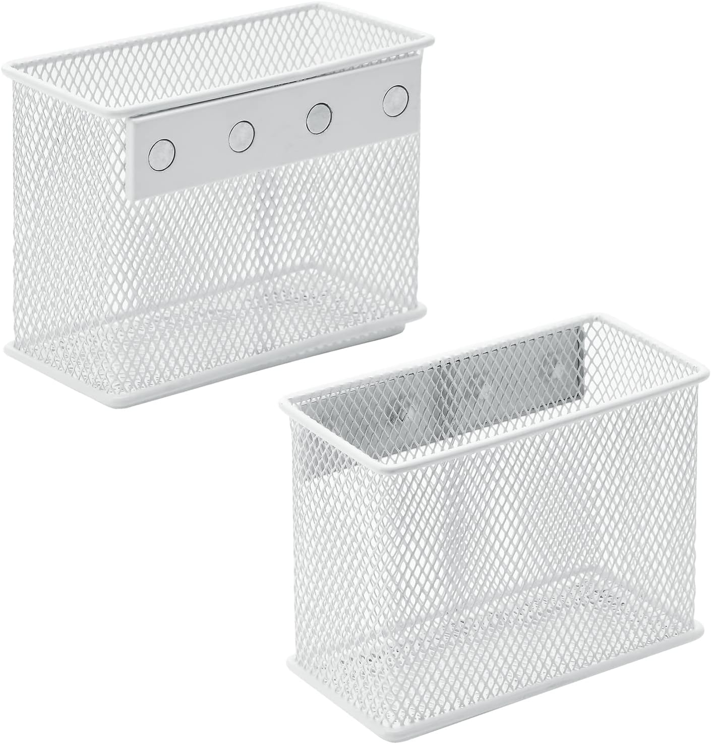 dedoot Magnetic Pencil Holder, Locker Pencil Holder Strong Magnetic Holder for Whiteboard Marker, 4.7x2.3x3.7inch Black Mesh Magnetic Holder for Fridge, Sponge, Recipe, Beverage,White