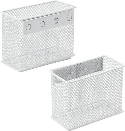 dedoot Magnetic Pencil Holder, Locker Pencil Holder Strong Magnetic Holder for Whiteboard Marker, 4.7x2.3x3.7inch Black Mesh Magnetic Holder for Fridge, Sponge, Recipe, Beverage,White