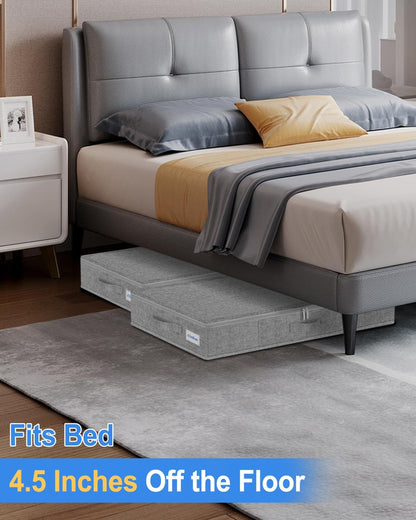 2 Pack Low Profile Under Bed Storage Containers 4.5 Inch Height, Shallow Underbed Couch Storage Organizer With Sturdy Sidewalls/Bottom, Thin Underbed Storage Bins For Clothes Dorm Dresser Sofa- Grey