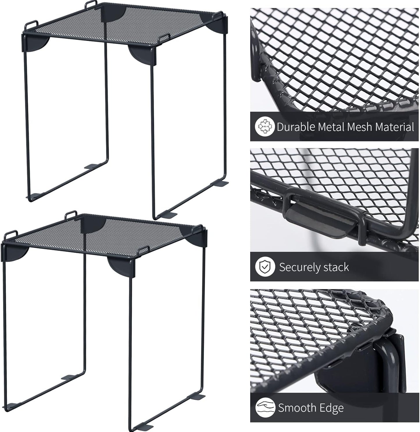 Neudeco Pack 2, Mesh Locker Shelf, Stackable Extra Tall Locker Organizer, Collapsible and Metal Build, Fits Standard Size School Locker, Suitable for Work, Kitchen, Bathroom (Grey)