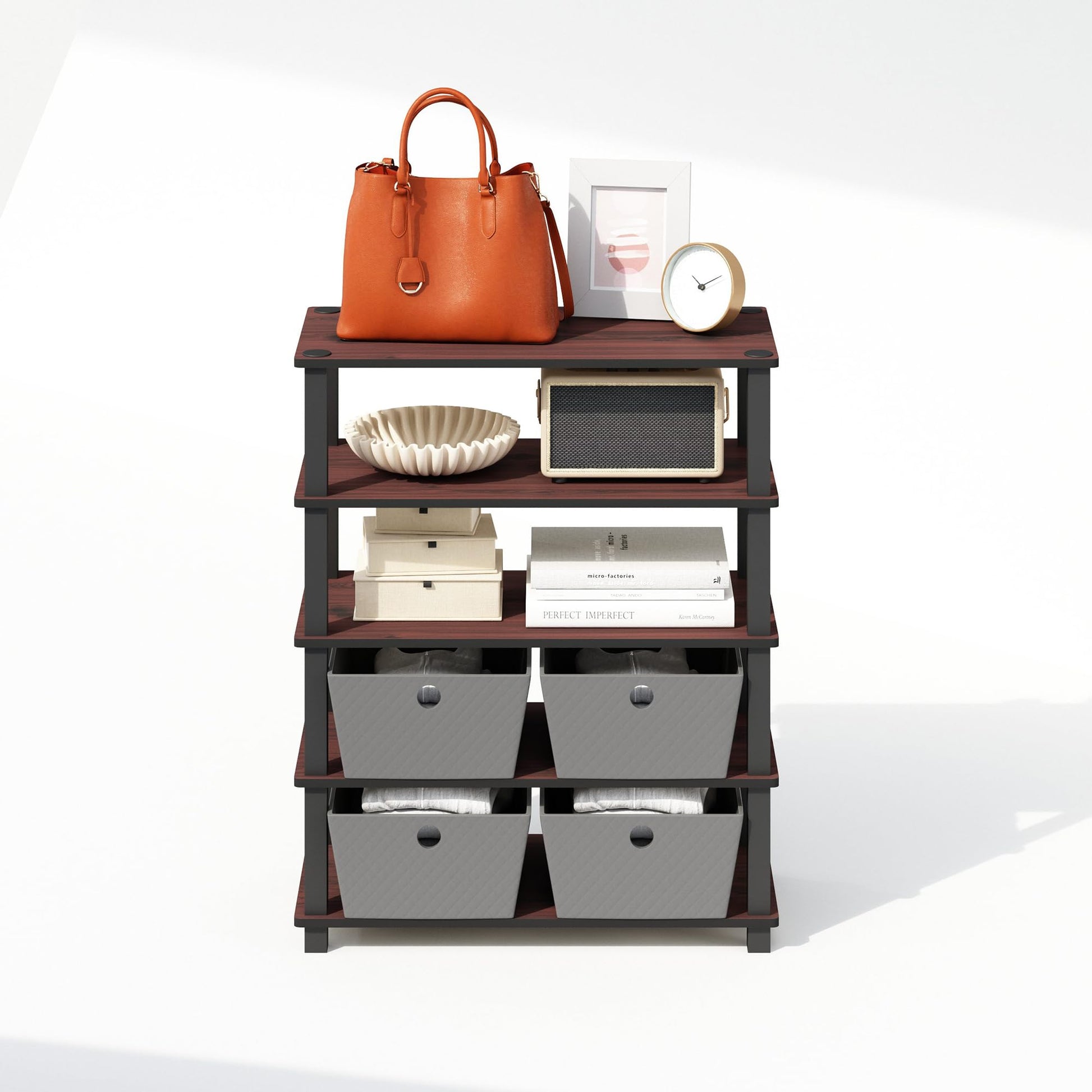Furinno Turn-S-Tube Storage Shelves Set of 2, 3-Tier Stackable Standing Shelf, Open Corner Shelf