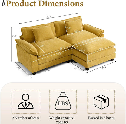 URRED Modular Sectional Sofa Comfy Cloud Couch, Modern Chenille Sofa Sleeper Deep Seat Couches with Ottoman/Pillows for Living Room (Yellow, 82.6''- L Shape)