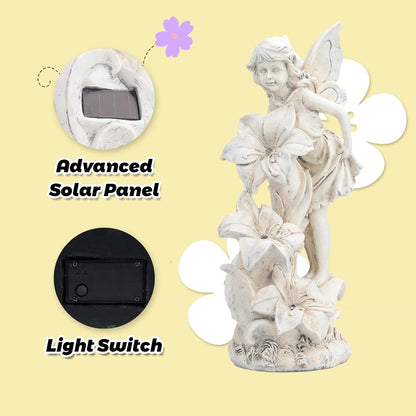 Angel Garden Statue Outdoor, Solar Powered Resin Garden Sculptures Fairy Angel Statues Waterproof LED Lights Yard Art Decorations for Outside Patio Lawn Ornament Gardening Gifts