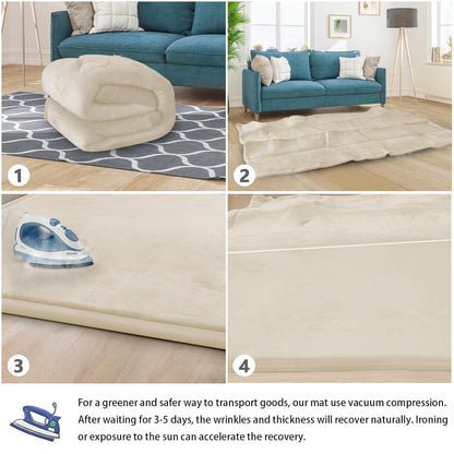 Baby Play Mat for Floor Tummy Time Mat Nursery Rug Muscle Area Rug Playroom Tatami 79"x138" Memory Foam 1.3" Thick Crawling For Babies,Toddlers, Infants, Kids,Floor(Beige)