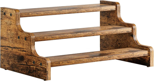 KLM 3-Tier Spice Rack, 13.8 Inch Wood Step Shelf Countertop Spice Storage Holder, Kitchen Pantry Cabinet Organizer Cupboard for Spice Bottles, Jars, Seasonings, Baking Supplies,Bathroom Organizer