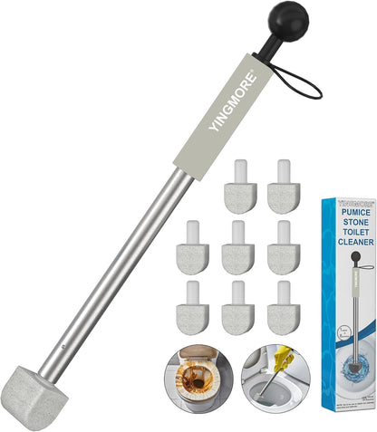 Pumice Stone Toilet Bowl Cleaner Toilet Deep Cleaning,Bathroom Cleaner Brush with Long Handle for Remove Hard Water Stains with Toilet Handle+ Pumice Stones (Grey)