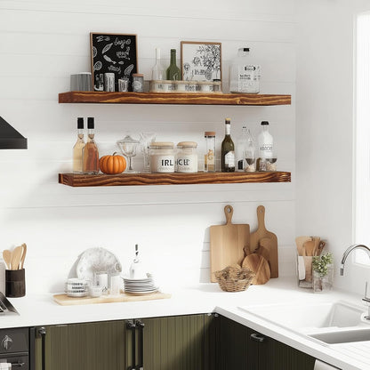 Floating Wall Shelves 2-Pack - 36-Inch Rustic Brown Wooden Shelves for Storage and Décor, Easy Installation for Living Room, Bedroom, and Kitchen