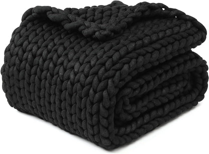 YnM Chunky Throw Blanket, Medium-Weight, Hand Knitted, Skin Friendly, Ventilated and Breathable, Machine Washable, Home Décor Piece for Couch, Sofa and Bed (Black, 60x80 Inch)