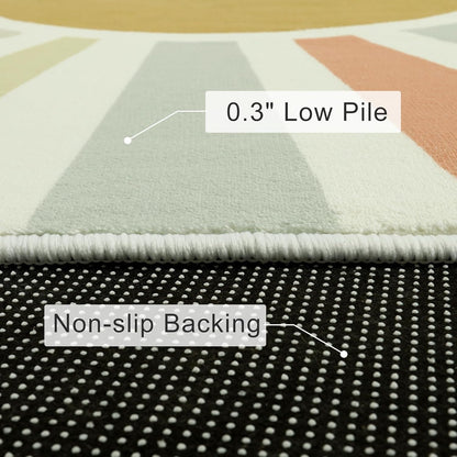 STARUIA Boho Round Rug 4 Ft Washable Area Rug for Kids Room, Colorful Sun Circle Rug for Playroom, Non-Slip Circular Office Carpet Soft Rainbow Rug for Bedroom Reading Corner Dorm