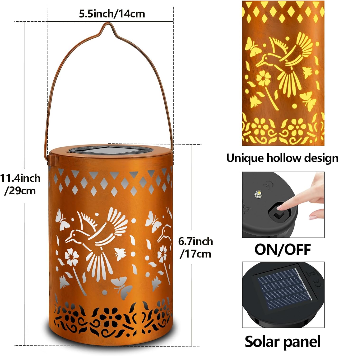 Solar Lanterns Outdoor Waterproof Hummingbird Garden Decor Birthday Gifts for Women Mom Grandma Hanging Solar Lights Metal Decoration for Yard, Patio, Backyard, Porch, Garden, 2 Pack