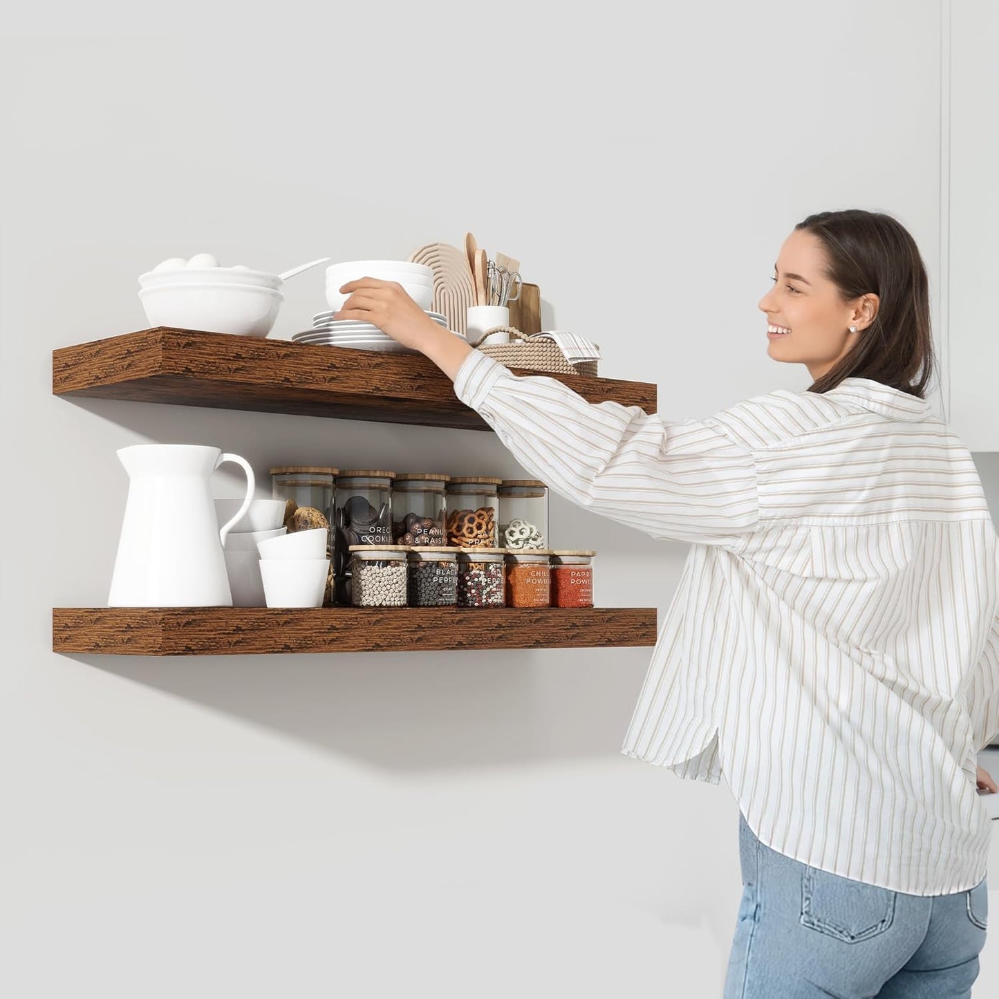 Heimlove 48" Floating Shelves for Wall,10 Deep Rustic Brown Wood Display & Storage Wall Shelves with Heavy Duty Brackets for Bathroom,Bedroom,Kitchen,Living Room,Office,Set of 2