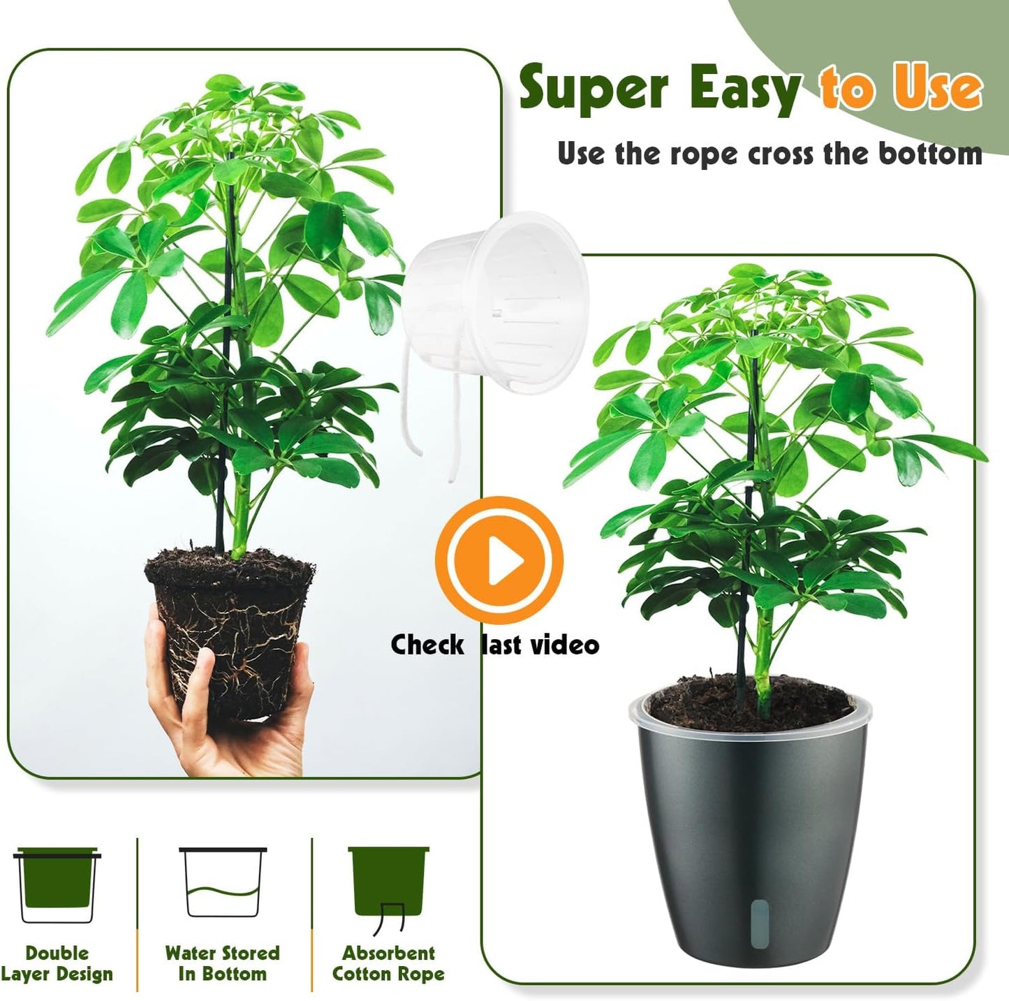 Self Watering Pots for Indoor Plants, 6-Pack 5'' Self Watering Planter with Drainage Holes, Small African Violet Pots with Water Indicator, Clear Wick Orchid Pot, Grey