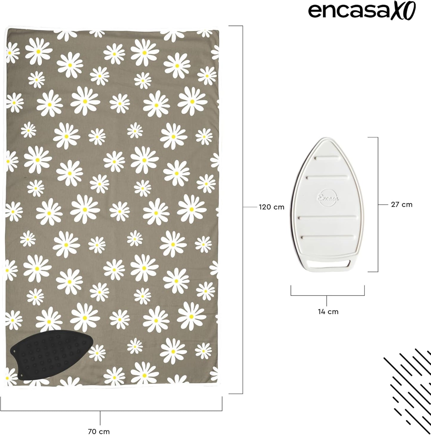 Encasa XO Ironing Mat/Pad (Large 48"x28") with 3mm Padding & Silicone Iron Rest for Steam Pressing on Tabletop or Bed - Heat Resistant, Portable, Quilting & Travel Blanket - Daisy Grey