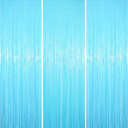 3 Pack 3.3 x 8.2 ft Pastel Blue Foil Fringe Backdrop Curtains, Tinsel Streamers Birthday Party Decorations, Fringe Backdrop for Graduation, Baby Shower, Gender Reveal, Disco Party