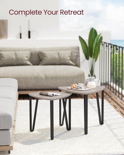 VASAGLE Nesting Coffee Tables, End Tables Set of 2 for Living Room Bedroom, Industrial Small Stacking Side Tables with Metal Frame for Couch, Heather Greige and Black ULET013B02