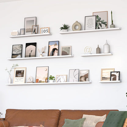 Heimlove Picture Ledge Shelf, Floating Shelves Set of 2, 72 Inches Long Large Picture Shelf for Wall with Ledge, Kids Bookshelf Wall Mounted for Living Room Bedroom Decor Books Photo Frames, White