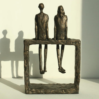 Lukitas Abstract Couple Statue Home Decor - Handcrafted Decorative Ornament for Living Room Office, Bronze Color, Resin