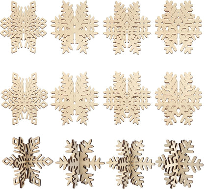 COCHIE DIY 3D Snowflake Wood Crafts to Paint for Kids Adults, Paintable Unfinished Wooden Slices for Craft, Winter Snowflakes Cutouts Ornaments for Painting Decorations (24 PCS)