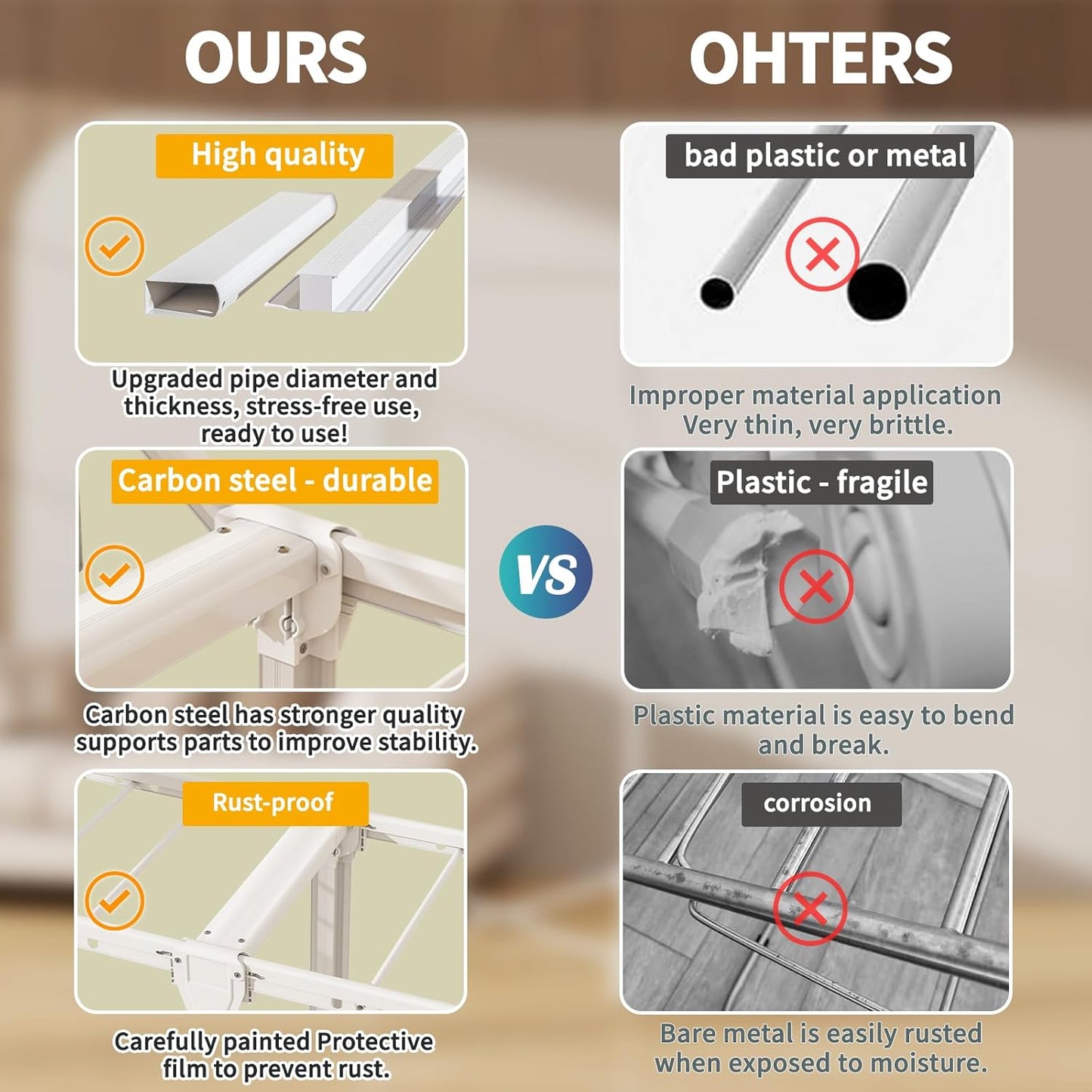 Heavy Duty Clothes Drying Rack Foldable, Aluminum Large Drying Rack Clothing with 2 Height-Adjustable Drying Wings, Laundry Racks for Drying Clothes,Easy to Fold,Indoor Outdoor Use