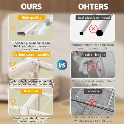 Heavy Duty Clothes Drying Rack Foldable, Aluminum Large Drying Rack Clothing with 2 Height-Adjustable Drying Wings, Laundry Racks for Drying Clothes,Easy to Fold,Indoor Outdoor Use