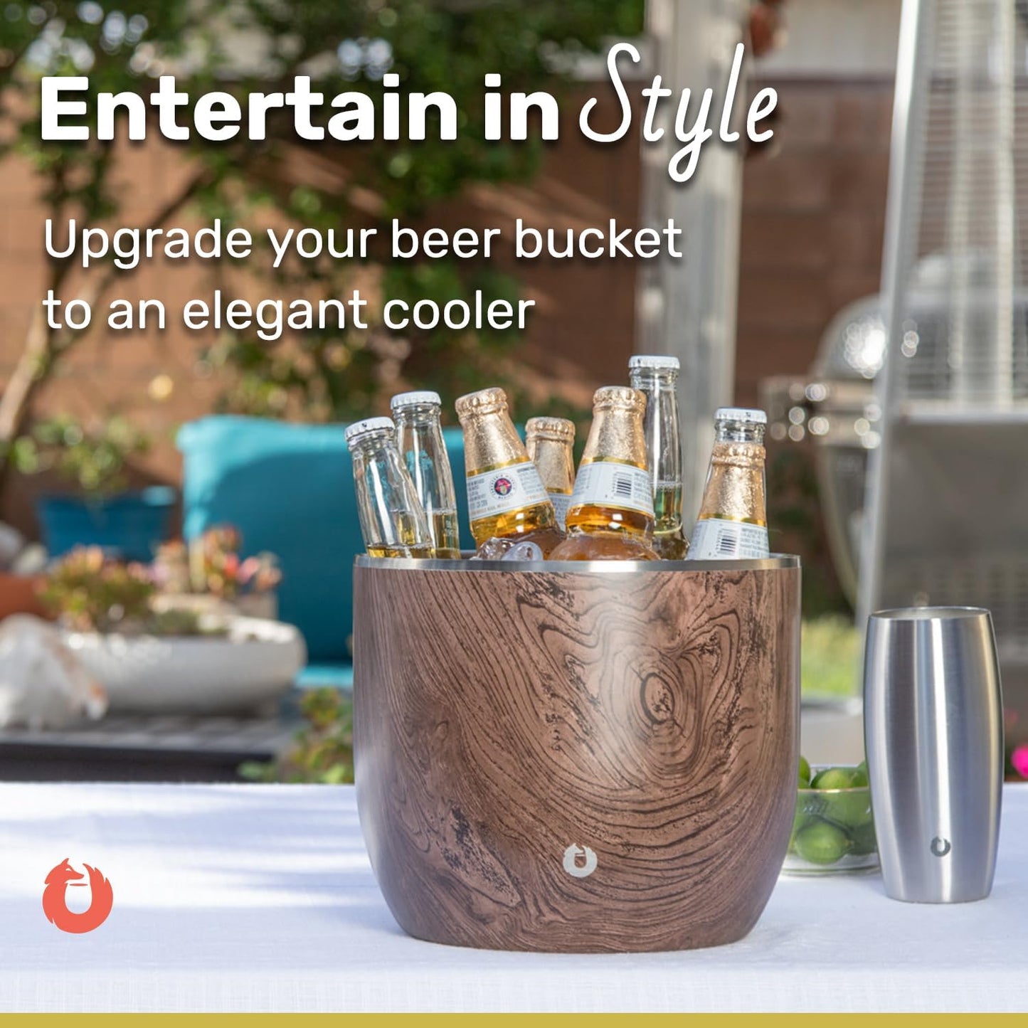 SNOWFOX XL Premium Vacuum Insulated Double Wall Stainless Steel Ice Bucket with Lid/Scoop, Bar Accessories, Large Elegant Party Bucket, Chills Several Bottles,Beautiful Entertaining Supplies,7L,Marble