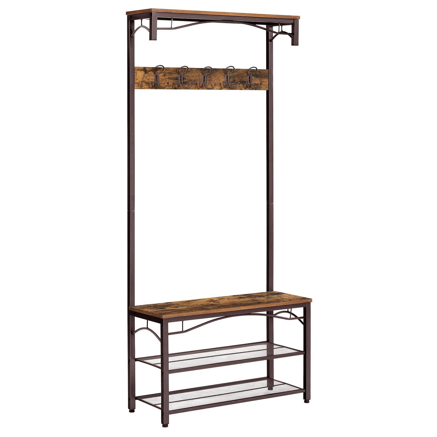 VASAGLE Coat Rack, 3-in-1 Hall Tree, Entryway Shoe Bench Coat Stand, Storage Shelves Accent