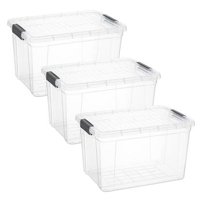 Superio Clear Storage Boxes with Lids, 26.5 Quart Plastic Container Bins for Organizing, Stackable
