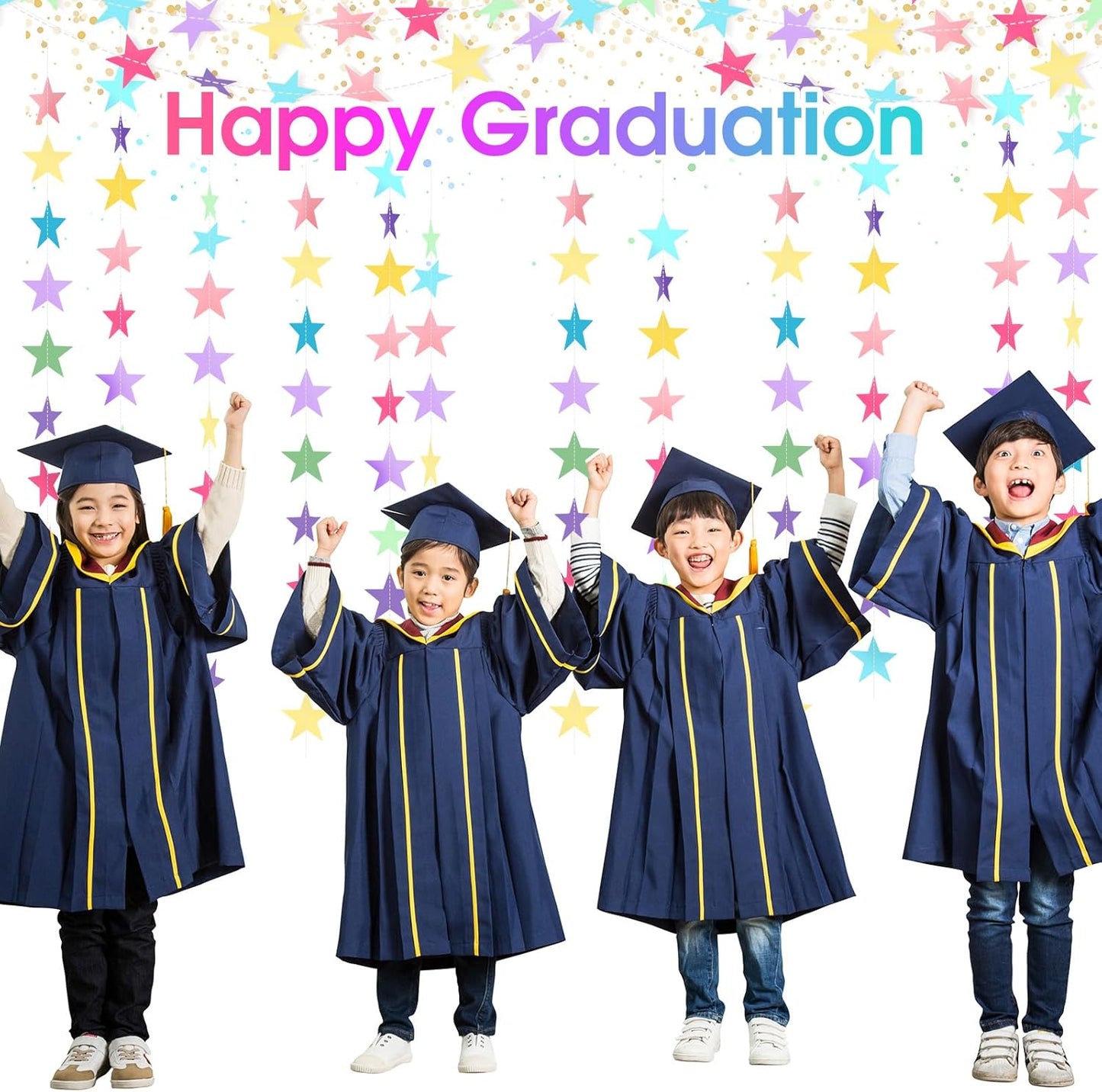 Patelai Glitter Star Garland Banner Decor 130 Feet Star Hanging Bunting Banner Twinkle Backdrop for Homecoming Classroom Wedding Birthday Halloween Christmas Party Supplies(Macaron Color)