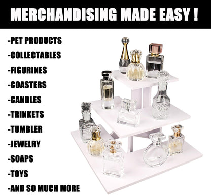 WANLIAN 3-Tier Corner Retail Table Display Stand, Portable Display Rack Shelves for Vendors, Craft Shows, Farmers Market, Pop Up Shop Countertop White Risers for Display, Soap, Candles, Tumblers