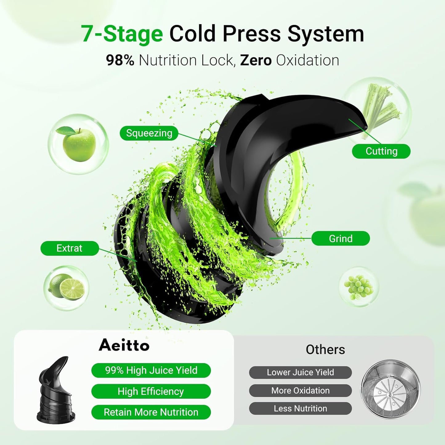 Juicer Machines,Aeitto Cold Press Juicer with 5.3“ Extra Large Feed Chute for Whole Fruits & Vegetables, Juice Extractor Machine, Self Feeding, Easy to Clean, High Juice Yield, Black