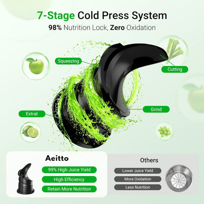 Juicer Machines,Aeitto Cold Press Juicer with 5.3“ Extra Large Feed Chute for Whole Fruits & Vegetables, Slow Masticating Juice Extractor, Self Feeding, Easy to Clean, High Juice Yield, Grey