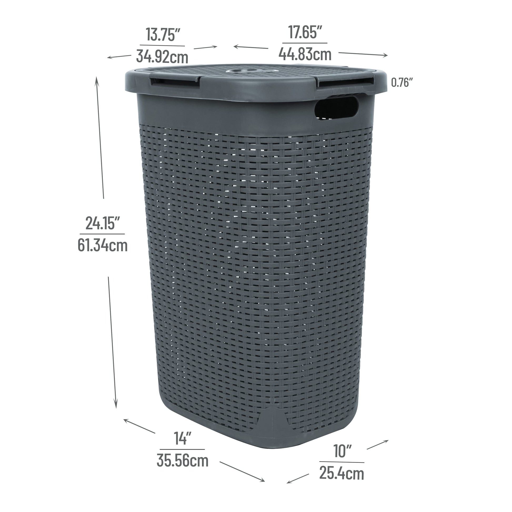 Mind Reader Slim Laundry Hamper with Lid, 60L Tall Clothes Basket, Narrow Tapered Design for