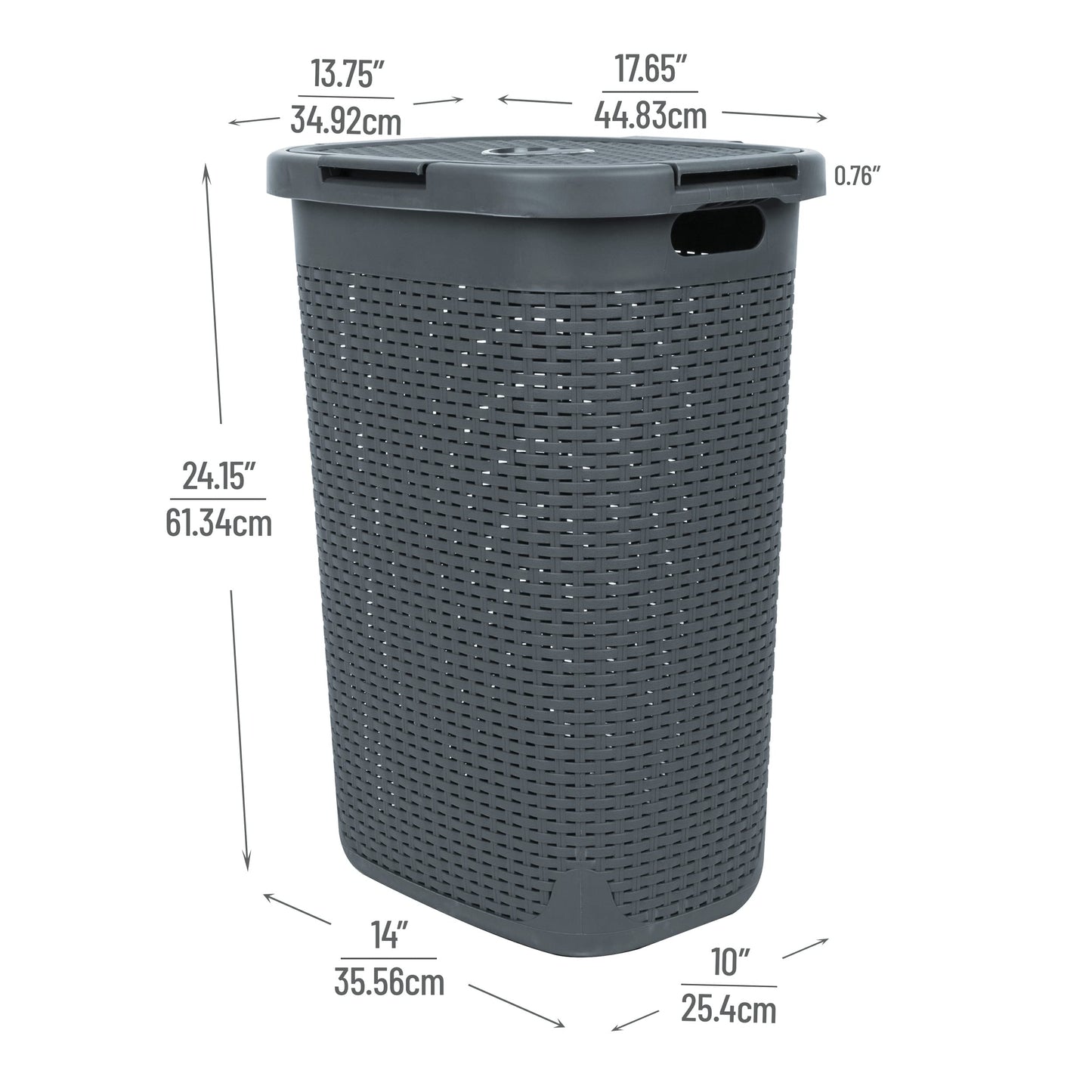 Mind Reader 60L Slim Laundry Hamper, Clothes Basket, Lid, Wicker Style, Plastic, 17.65"L x 13.75"W
